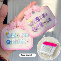 Lot de 12 faux ongles en ABS 3D pour enfants, motifs dessin animé, détachables et réutilisables, pré-conçus pour filles de 5 à 10 ans