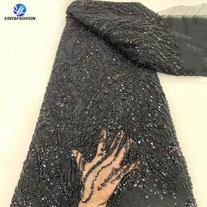 Sinya haute qualité luxe perlé dentelle tissu 5 Yards vert africain paillettes perles <span class=keywords><strong>Tulle</strong></span> élégant fête de mariage <span class=keywords><strong>Dressing</strong></span> - Product Image 4