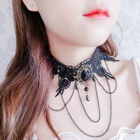 Collier ras du cou rétro fait main pour femmes, collier en dentelle noire gothique, style vampire, perles, glands, collier d'Halloween, bijoux