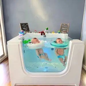 Pusaran air bak mandi bayi, LED keselamatan luar ruangan pijat cerdas Spa Modern akrilik berdiri bebas pengering bak mandi spiral bayi