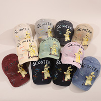 Casquette de baseball vintage en coton lavé et respirant, imprimé chien de dessin animé et scooter, style ethnique urbain, réglable, pour femme
