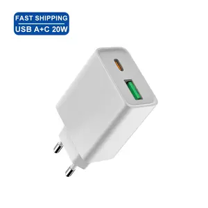 빠른 배송 미국 EU USB C 벽 플러그 인 USB 충전기 20W 전원 공급 QC3.0 USB C 듀얼 포트 고속 충전 전화 충전기