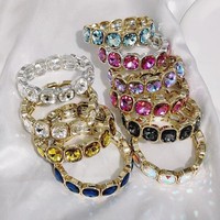 Bracelet en alliage coloré avec strass en verre incrustés de pierres précieuses pour femme, style vacances, jonc, ornement pendulaire, accessoire artisanal