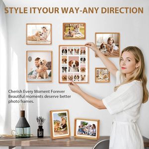 Cadre <span class=keywords><strong>photo</strong></span> en bois de teck avec verre véritable et passe-partout double, cadre carré en bois naturel pour l'affichage mural ou sur table - Product Image 2