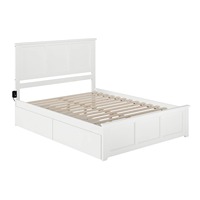 Cadre de lit en bois extensible blanc moderne avec panneaux classiques, taille personnalisée, plateforme Queen Size avec 2 tiroirs et tête de lit, pour maison et hôtel