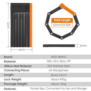 WEST BIKING Mini Antivol pour vélo, chaîne pliable pour vélo, antivol pour vélo électrique pliable, antivol pour <span class=keywords><strong>scooter</strong></span> électrique, compact, haute sécurité - Product Image 4