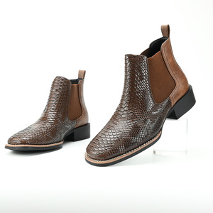 Men's Genuine Leather <b>Boots</b> Ankle Height Square Toe Print Slip-On Anti-Slippery Rubber Outsole Style Texture Wholesale - Product Image 1