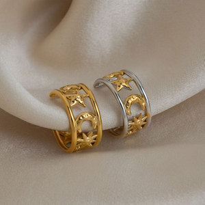 Anillo Personalizado al por Mayor, de Acero Inoxidable 316L, Chapado en Oro de 14k y 18k, con Diseño de Estrella y Luna, para Mujer - Product Image 2
