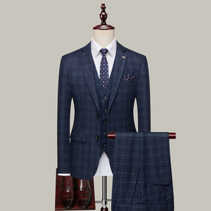 Ensemble pull-over <span class=keywords><strong>costume</strong></span> d'affaires décontracté anti-rétrécissement bleu pour hommes Blazer à simple boutonnage Logo brodé avec braguette et fermeture éclair - Product Image 5