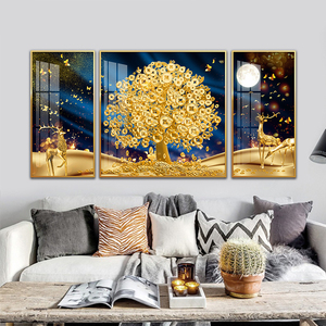 Ciervo dorado y lingote árbol abstracto animal pintura estilo chino <span class=keywords><strong>3</strong></span> <span class=keywords><strong>piezas</strong></span> pared arte imagen impresión lienzo y carteles regalo - Product Image 5