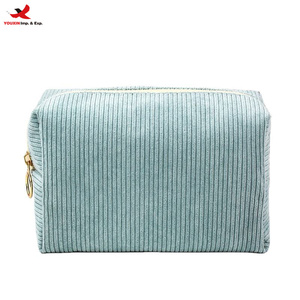Trousse de Toilette en Velours Côtelé Couleur Unie Grande Capacité, Organisateur de Voyage Portable pour Maquillage, Pochette de Rangement, Commande en Gros Mixte Prête à Expédier - Product Image 1