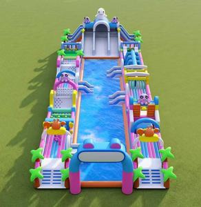 Piscine rectangulaire en acier métallique <span class=keywords><strong>pour</strong></span> enfants et adultes, avec toboggan gonflable et parcours d'obstacles, <span class=keywords><strong>pour</strong></span> l'extérieur - Product Image 1