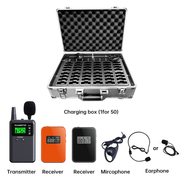 Premium Wireless Tour Guide Audio System 2.4GHz Frequency with Noise Cancellation, IPX1 Water Resistant Design