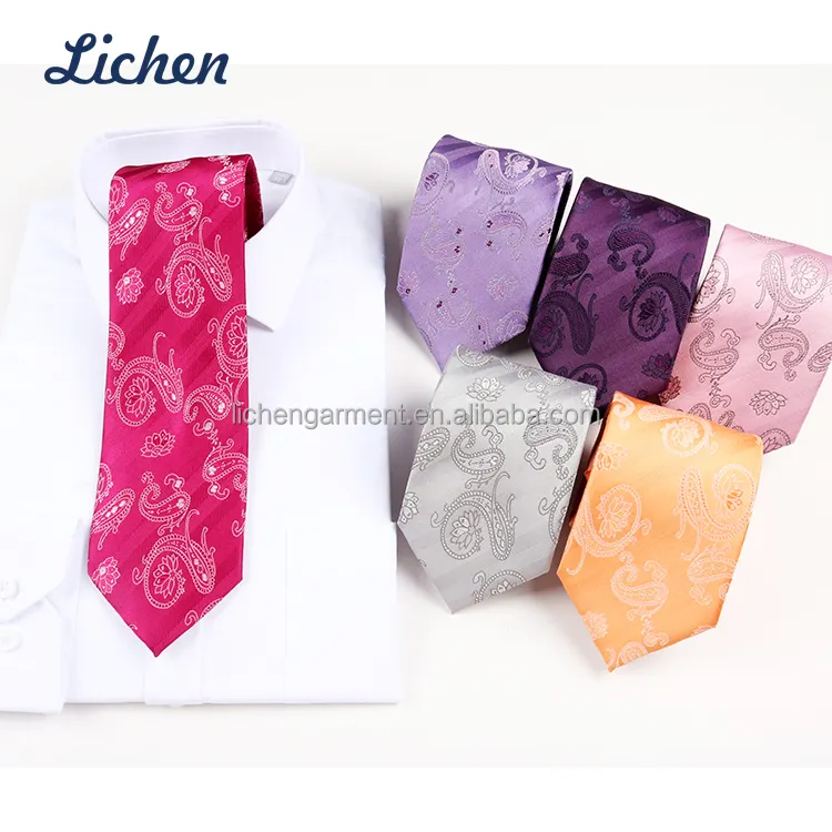 Wholesale wedding Pink necktie Jacquard Paisley Custom Luxury Men Polyester Ties