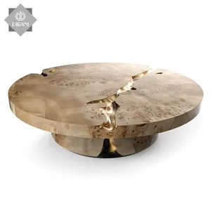 natural stone italy copper modern large round wood designer luxury center coffee table
