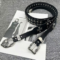 Ceinture tissée sculptée en alliage style Cro, design couple homme-femme, inspirée des célébrités, avec boucle crâne gothique punk sombre