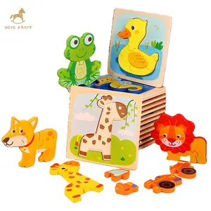 Montessori Nieuwe Kids Product Vroege Educatief Cognitie Dier Vormige Houten 3d Puzzels