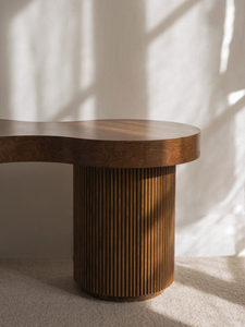 Fancy Design Modern Victorian Fluted Oak <strong>Wood</strong> <strong>Bench</strong> <strong>with</strong> Burl Top-Durable Entry School Apartment Bedroom <strong>Garden</strong> <strong>Bench</strong> - Product Image 2