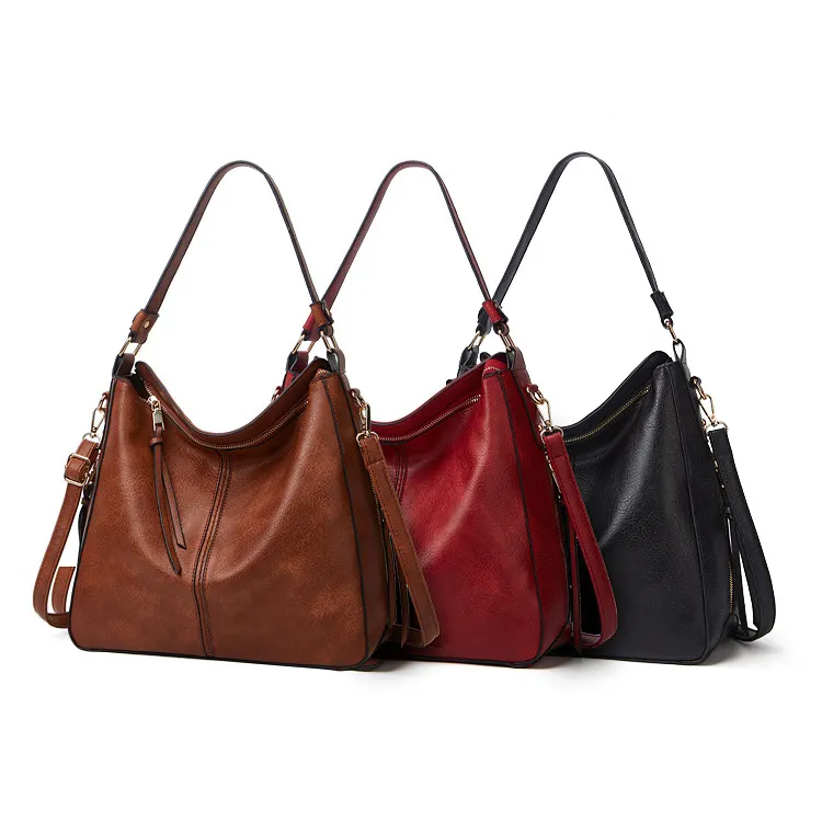 Hot Selling Women Vintage Pu Leather Tote Shoulder Bag Handbag Big Large Capacity