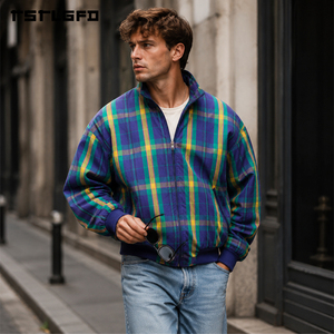 Jaket Nylon <span class=keywords><strong>Plaid</strong></span> Bolak-Balik Kustom Warna Ungu Solid Model Bomber Vintage <span class=keywords><strong>Streetwear</strong></span> Mantel Dua Sisi Grosir Partai Besar - Product Image 2