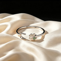 Bague trèfle à quatre feuilles en argent sterling 925, zircone verte, bande ouverte réglable, plaqué platine, taille US 7, vente en gros