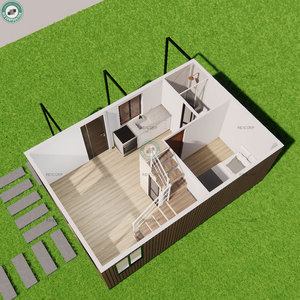Cabane préfabriquée en bois à 2 chambres et 1 salle <span class=keywords><strong>de</strong></span> <span class=keywords><strong>bain</strong></span>, mini-<span class=keywords><strong>maison</strong></span> loft préfabriquée avec un grand baie vitrée ensoleillée - Product Image 4