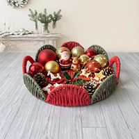 Plateau de rangement de Noël pour bureau, panier en corde de papier naturel tressé fait main avec poignée, idéal pour les fêtes, le salon, la décoration intérieure