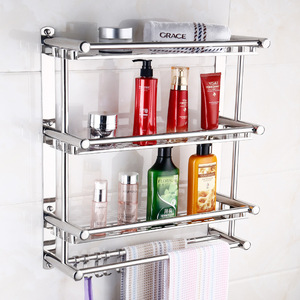 Étagère de salle de bain en acier inoxydable Teng Hui à 2 niveaux, murale, avec barre porte-serviettes, pour ranger les articles de toilette et les serviettes - Product Image 1