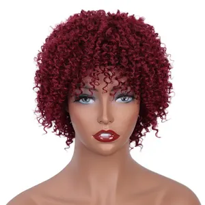 Aisi hair cabelo humano sem processado natural meninas 150% densidade afro ondulado curto pixie corte peruca vermelha