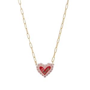 Collar Retro con Diseño de Pez Dorado |   Cadena de Oro de 14K y Colgante de Cerámica, Diseño Nube Oceánica y Corazón - Product Image 6