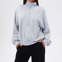 Vêtements de yoga personnalisés pour femmes, automne/hiver, tissu respirant à double couche, coupe ample, col montant, sweat-shirt à fermeture éclair quart de tour, pour la course à pied et l'entraînement