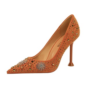 278-16 الرجعية جلد الغزال عالية الكعب الضحلة الفم وأشار حجر الراين المعادن الزخرفية حجر الراين مثير ملهى ليلي الأحذية - Product Image 4