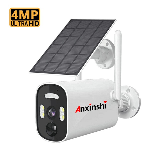 Anxinshi Brand Full Color Night Version PIR Detection 4MP Bullet WIFI Solar Powered CCTV Security Camera Eseecloud APP IP66