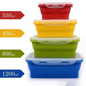 Juego de 4 Recipientes de Silicona para Almuerzo, Plegables, Portátiles, Tipo Bento, Contenedores de Alimentos Plegables de 350/500/800/1200 ml, Ecológicos - Product Image 2