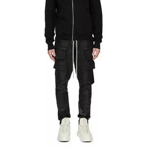 Pantalon cargo en denim pour homme, coupe slim, style hip-hop, en tissu 100% coton de haute qualité, noir délavé, vintage - Product Image 4