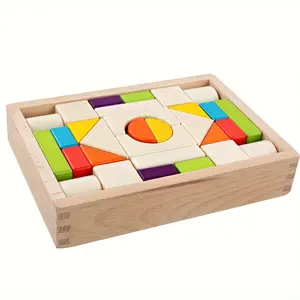 30-Colored Beech Shape Cognitive Blocks Children's Wooden Building Block Sets for Early Education Pile up Educational Toys