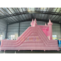 Château gonflable rose pastel avec toboggan, château gonflable commercial pour mariage, fête d'anniversaire