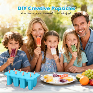 Forma de Silicone para Sorvete Livre de BPA com 8 Cavidades e <span class=keywords><strong>4</strong></span> Formatos, Bandeja Reutilizável para Picolé com Tampa - Product Image 4