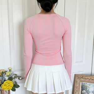 Camiseta de Punto de Manga Larga con Bloques de Color, Lazo, Encaje y Diseño de Dos Piezas Falsas, Estilo Dulce y Casual para Mujer - Product Image 2