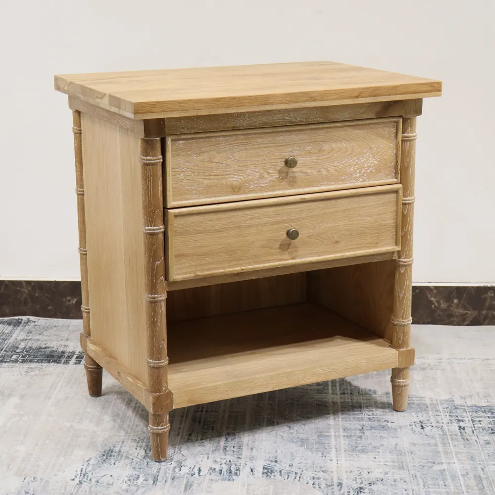 Furniture bedroom bamboo wooden modern 2 drawers side table nightstands