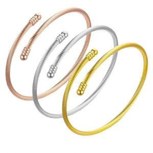 Nouveau Bracelet Élastique Torsadé Ouvert en Acier Inoxydable Argent, Or et Or Rose de 3 mm de Diamètre (63 mm) pour Hommes et Femmes - Product Image 1