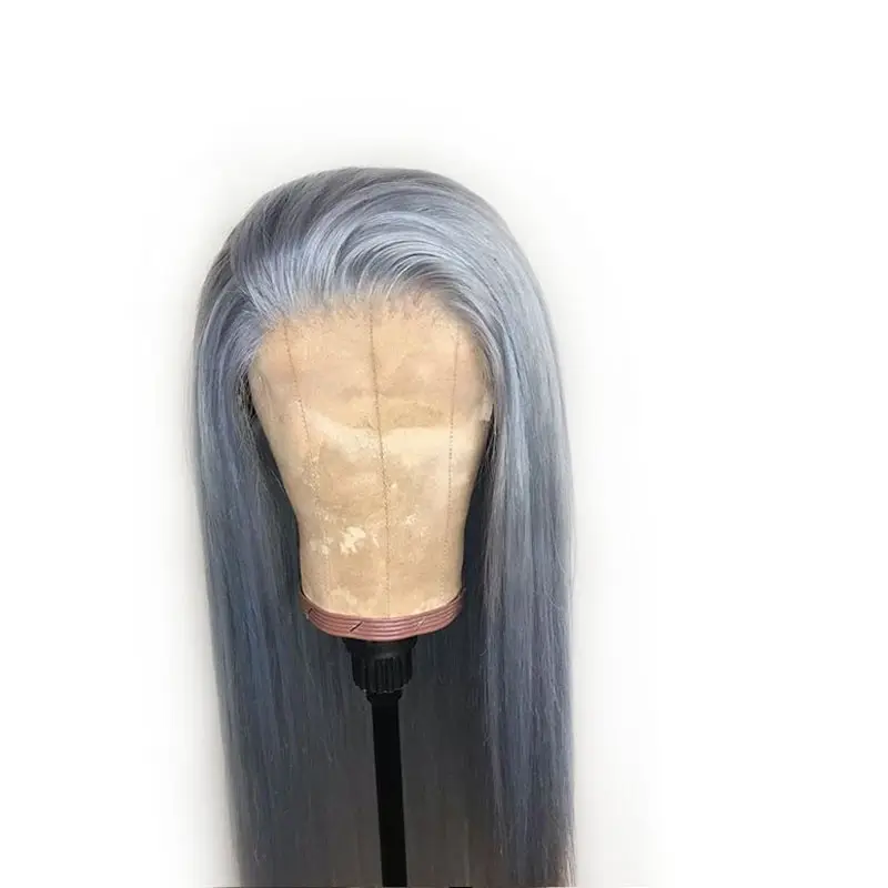 Grey Color Lace Front Human Hair Wig Pre Plucked Brazilian Remy Straight invisible Lace Wig With Baby Hair For Black Women