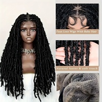 Wig Dreadlock Afrika dengan Belahan Tengah, Kepang Kupu-kupu Pendek, Rambut Palsu untuk Pria/Wanita, Rambut Keriting Panjang, Sutra Domestik