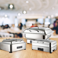 6,5-Liter-Elektro-Chafing-Dish, quadratisch, hydraulisch, Speisenwärmer mit silbernem Glasdeckel, moderner Buffet-Server für Hochzeiten, Hotels und Restaurants