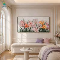 Peintures murales modernes de fleurs de tulipes colorées peintes à la main sur toile, options de taille personnalisée sans cadre pour la décoration du salon