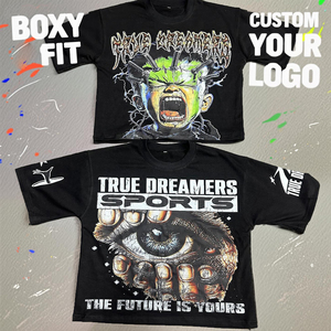 Camiseta recortada Boxy Fit, camiseta de calle de gran tamaño de algodón 100% pesado, estilo deportivo para hombres - Product Image 1