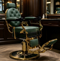 Orientalischer Klassiker Eleganter Grün-Goldener Friseurstuhl Verstellbarer Mehrzweck-Hydraulik-Stuhl