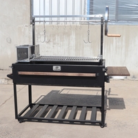 Parrilla de Carbón Estilo Argentino de 1.5 m, Estación de Asado Profesional Santa María con Mesa Lateral Plegable de Madera para Patio