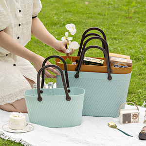 Woven <b>Basket</b> Rectangle 20-35L Eco-Friendly Shopping Carry Outdoor Picnic <b>Storage</b> Crate - Product Image 3