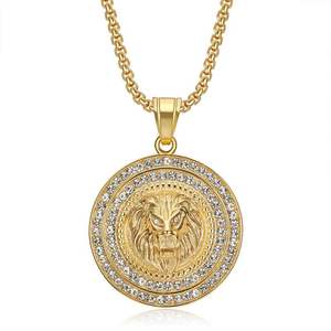 Hip Hop León moneda impermeable deslustre mano libre Acero inoxidable moda joyería colgante collar chapado en oro hombre hombres - Product Image 5